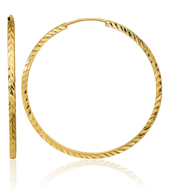 14K Solid Yellow Gold Square Tube Endless Round Medium Hoop Earrings