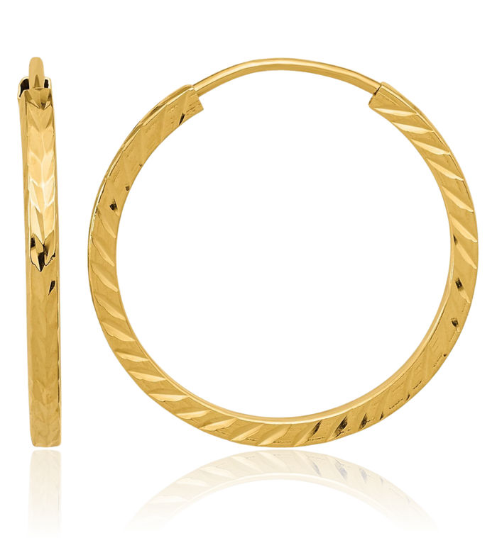 14K Solid Yellow Gold Square Tube Endless Round Small Hoop Earrings