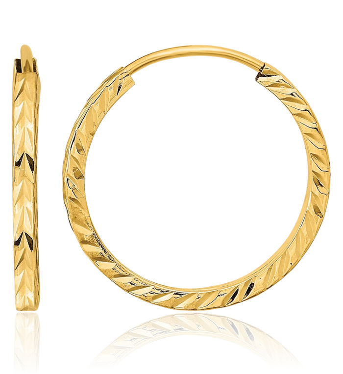 14K Solid Yellow Gold Square Tube Endless Round Small Hoop Earrings