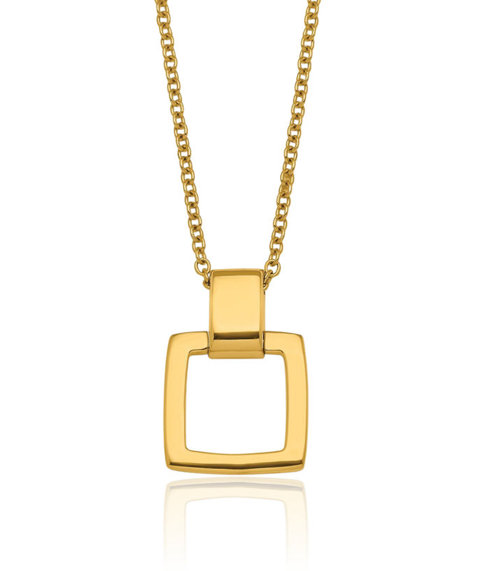 14K Solid Yellow Gold Square Geometric Pendant Necklace Chain