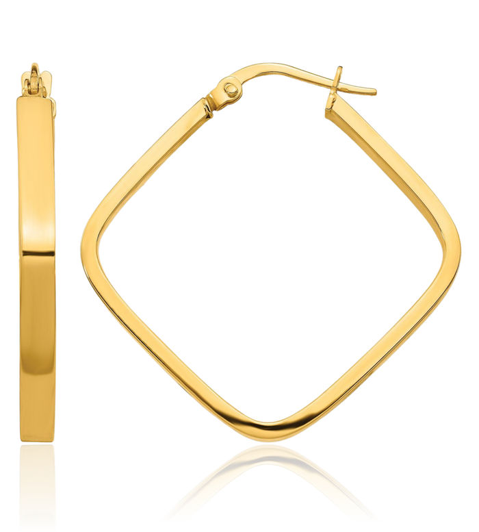 14K Solid Yellow Gold Square Medium Hoop Earrings