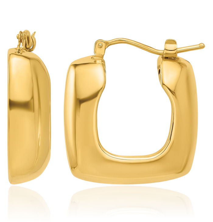 14K Solid Yellow Gold Square Medium Hoop Earrings