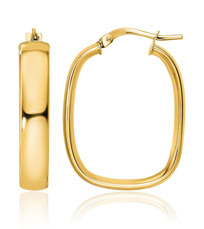 14K Solid Yellow Gold Square Oval Medium Hoop Earrings