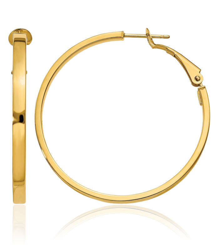 14K Solid Yellow Gold Square Tube Round Hoop Earrings