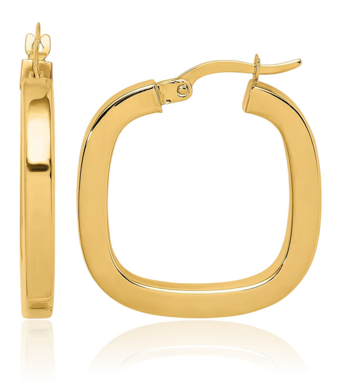 14K Solid Yellow Gold Square Tube Round Hoop Earrings