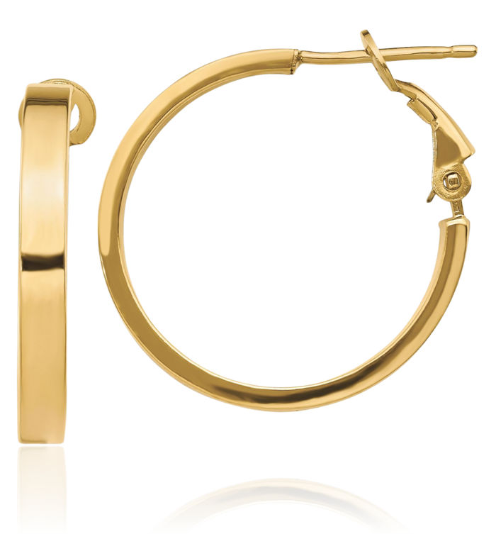 14K Solid Yellow Gold Square Tube Round Medium Hoop Earrings