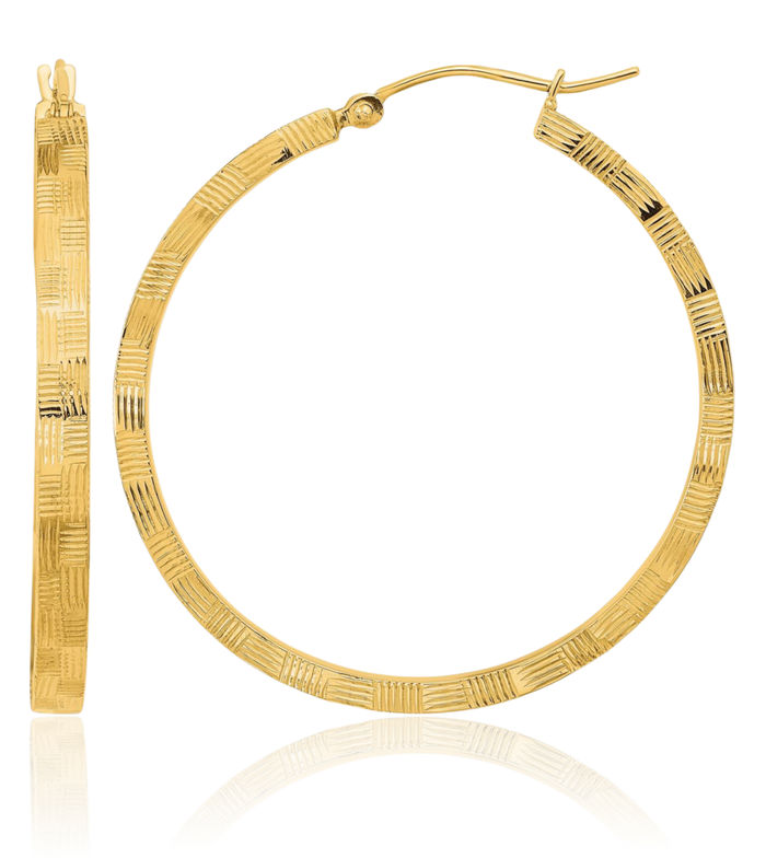 14K Solid Yellow Gold Square Tube Round Medium Hoop Earrings