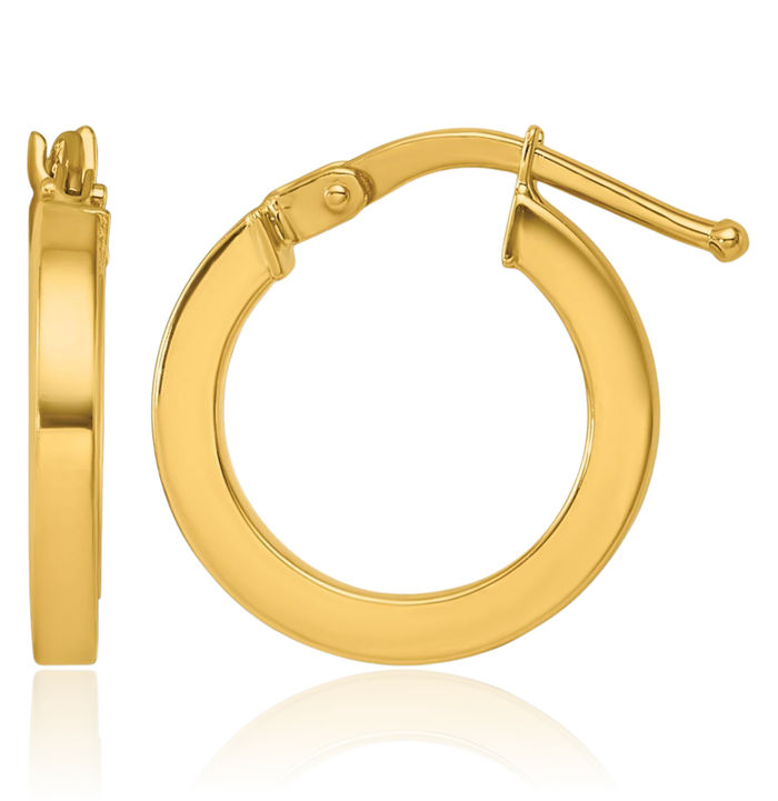 14K Solid Yellow Gold Square Tube Round Small Hoop Earrings