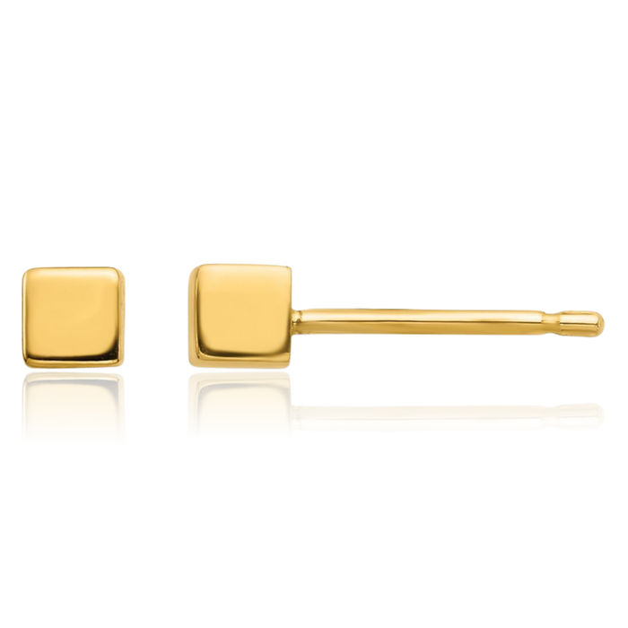 14K Solid Yellow Gold Square Stud Earrings