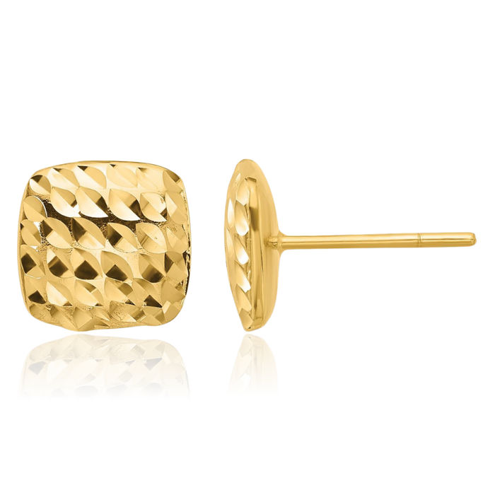 14K Solid Yellow Gold Square Stud Earrings