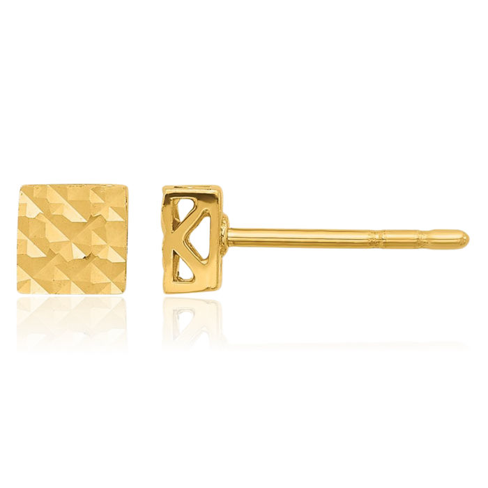 14K Solid Yellow Gold Square Stud Earrings