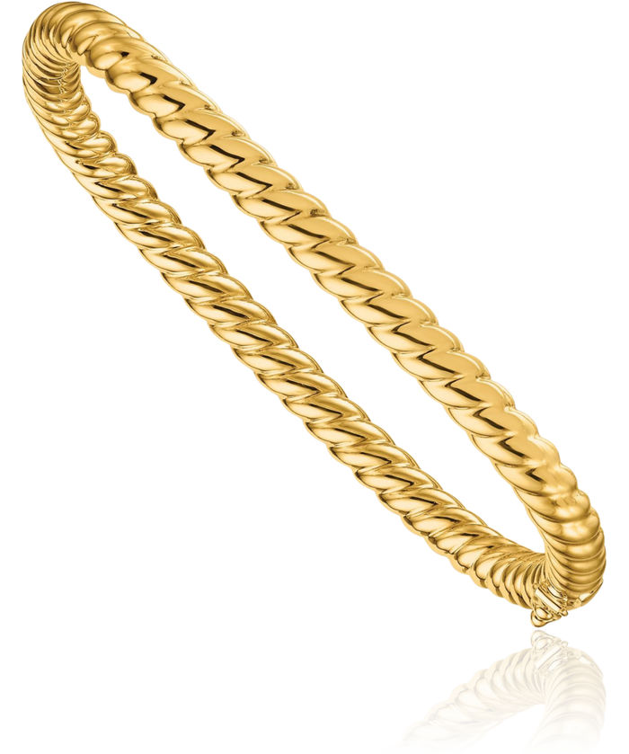 14K Solid Yellow Gold Square Twisted Bangle Bracelet