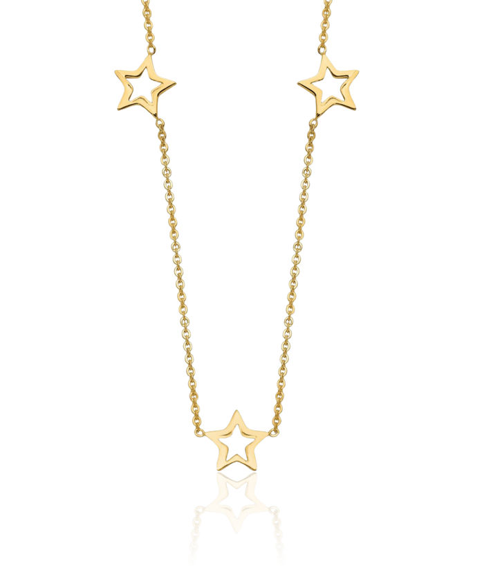 14K Solid Yellow Gold Star Necklace Chain