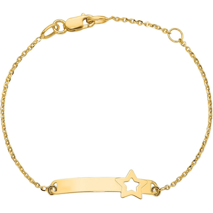 14K Solid Yellow Gold Star Name Bar Identification ID Charm Bracelet