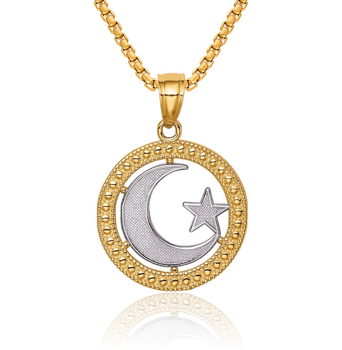 14K Solid Yellow Gold Star Crescent Moon Necklace Chain Pendant Charm Celestial Jewelry