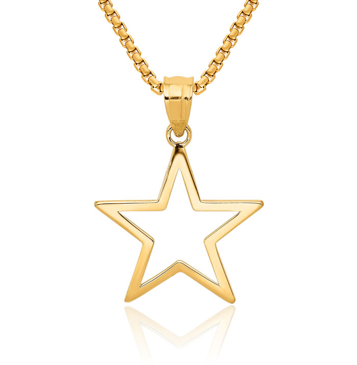14K Solid Yellow Gold Star Necklace Chain Pendant Charm