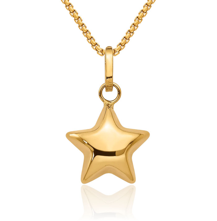 14K Solid Yellow Gold Star Necklace Chain Pendant Charm