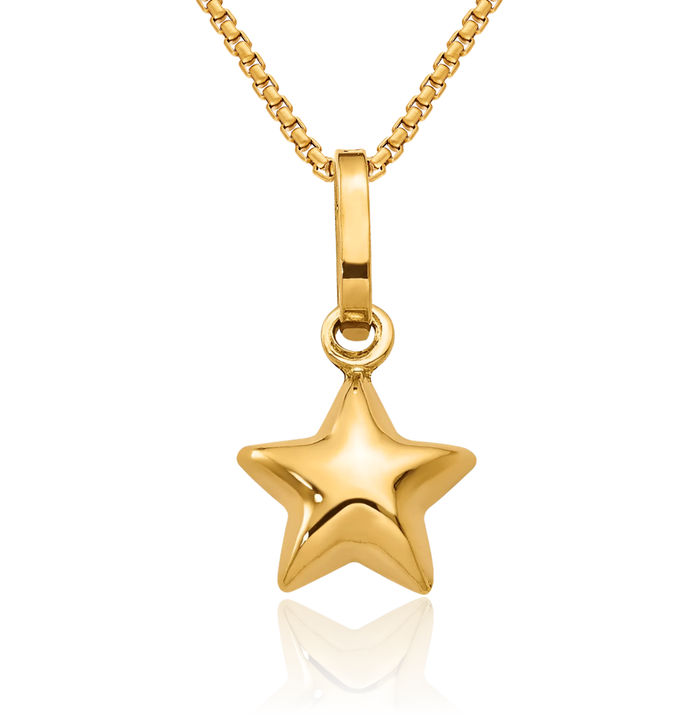 14K Solid Yellow Gold Star Necklace Chain Pendant Charm