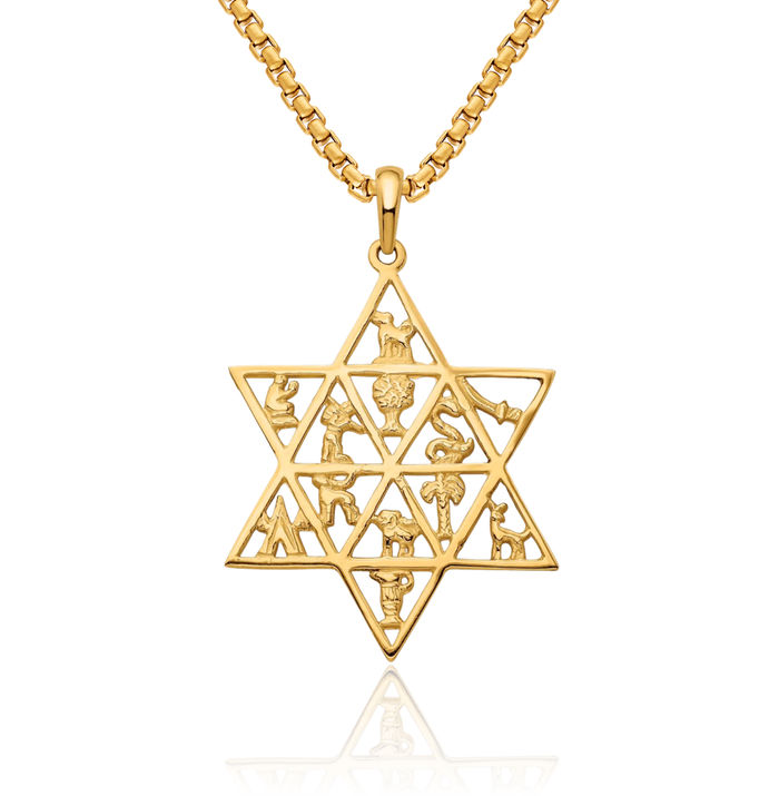 14K Solid Yellow Gold Star of David Jewish Magen 12 Tribes Necklace Judaica Religious Chain Pendant Israel Charm