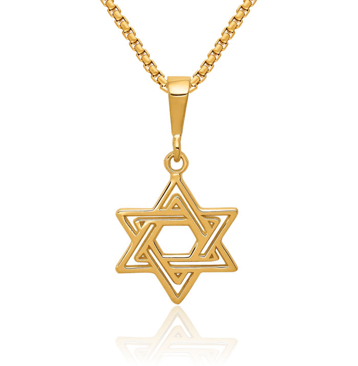 14K Solid Yellow Gold Star of David Jewish Magen Necklace Judaica Religious Chain Pendant Israel Charm