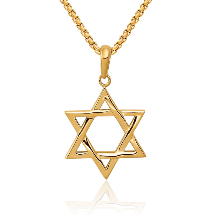 14K Solid Yellow Gold Star of David Jewish Magen Necklace Judaica Religious Chain Pendant Israel Charm