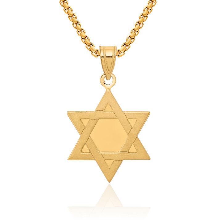 14K Solid Yellow Gold Star of David Jewish Magen Necklace Judaica Religious Chain Pendant Israel Charm