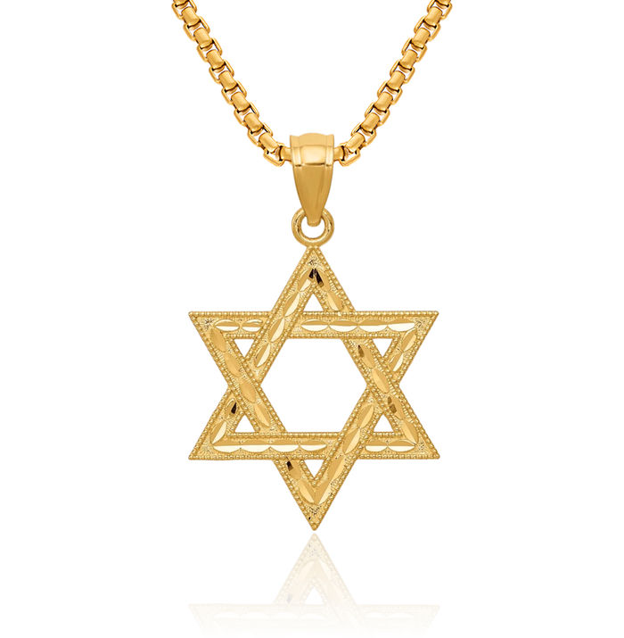 14K Solid Yellow Gold Star of David Jewish Magen Necklace Judaica Religious Chain Pendant Israel Charm