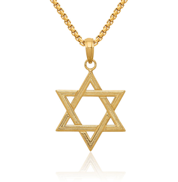 14K Solid Yellow Gold Star of David Jewish Magen Necklace Judaica Religious Chain Pendant Israel Charm