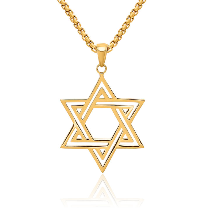 14K Solid Yellow Gold Star of David Jewish Magen Necklace Judaica Religious Chain Pendant Israel Charm