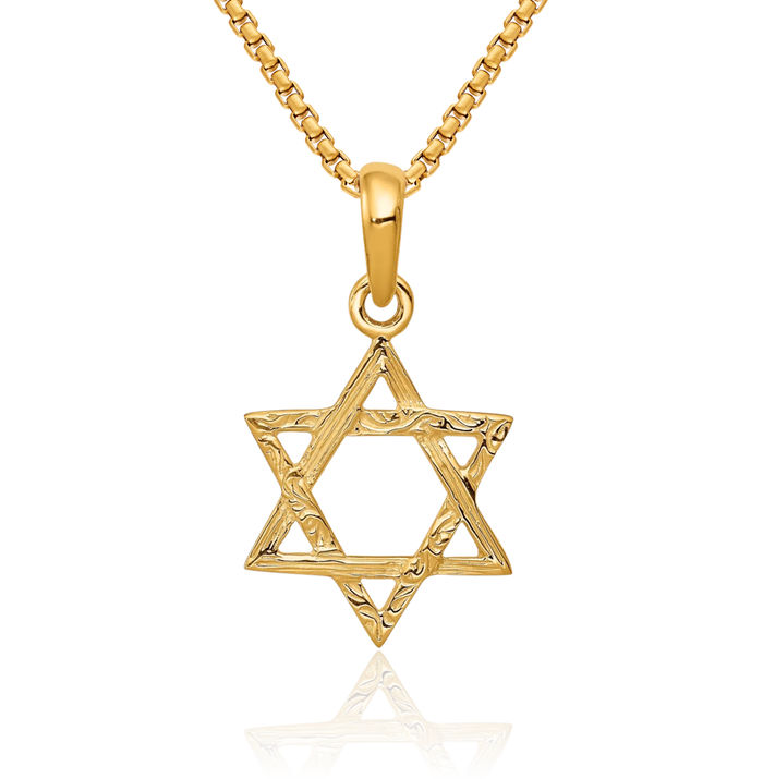 14K Solid Yellow Gold Star of David Jewish Magen Necklace Judaica Religious Chain Pendant Israel Charm