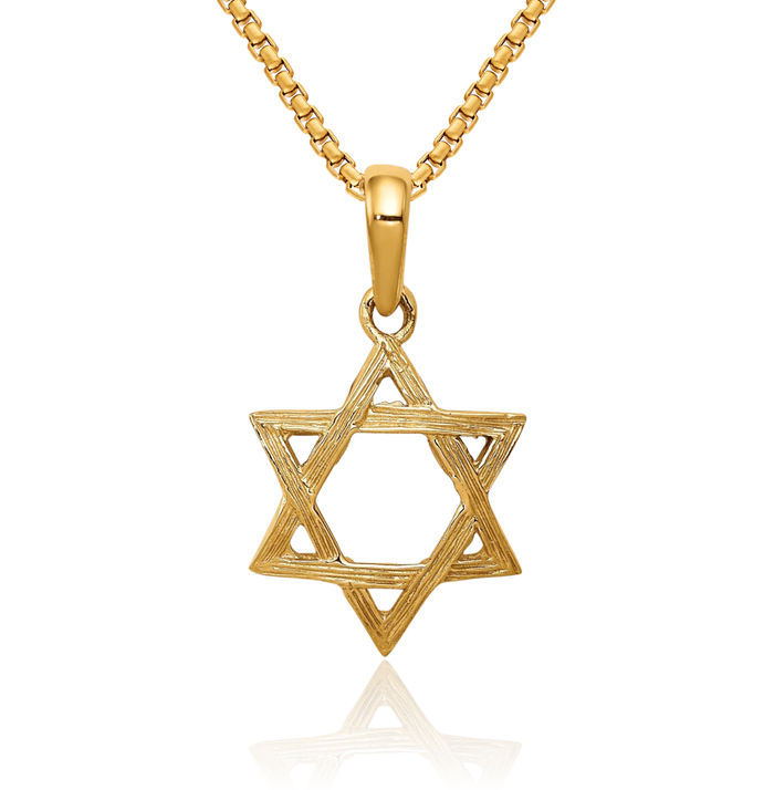 14K Solid Yellow Gold Star of David Jewish Magen Necklace Judaica Religious Chain Pendant Israel Charm
