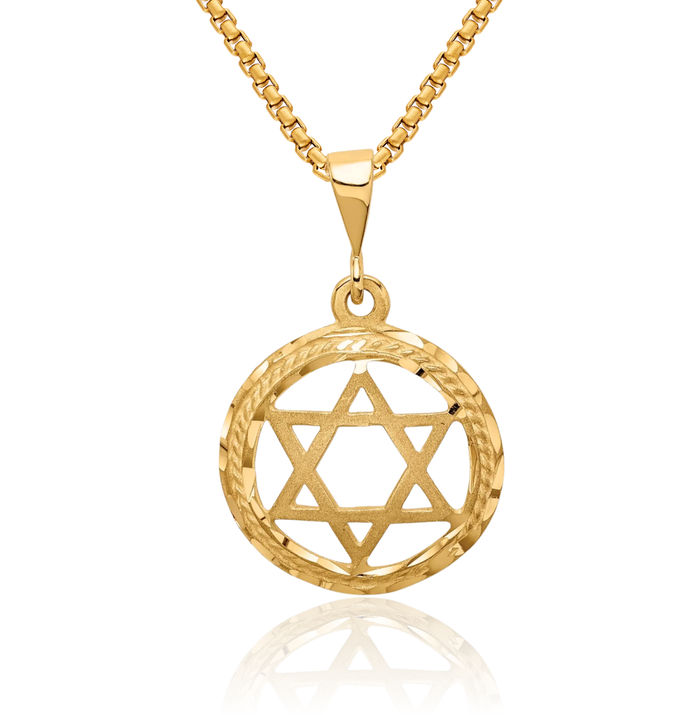 14K Solid Yellow Gold Star of David Jewish Magen Necklace Judaica Religious Chain Pendant Israel Charm