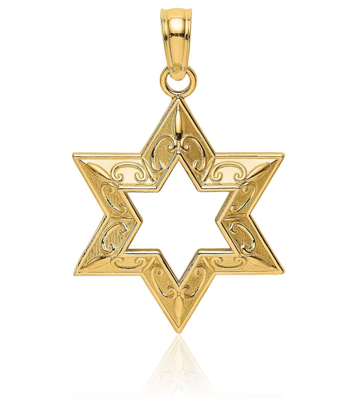 14K Solid Yellow Gold Star of David Jewish Magen Necklace Judaica Religious Chain Pendant Israel Charm
