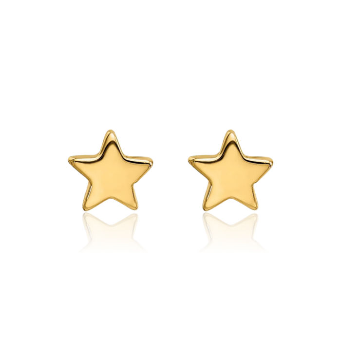 14K Solid Yellow Gold Star Stud Earrings