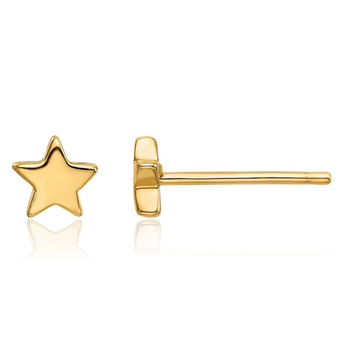 14K Solid Yellow Gold Star Stud Earrings