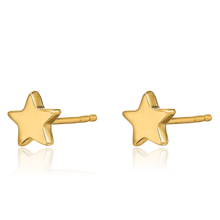 14K Solid Yellow Gold Star Stud Earrings