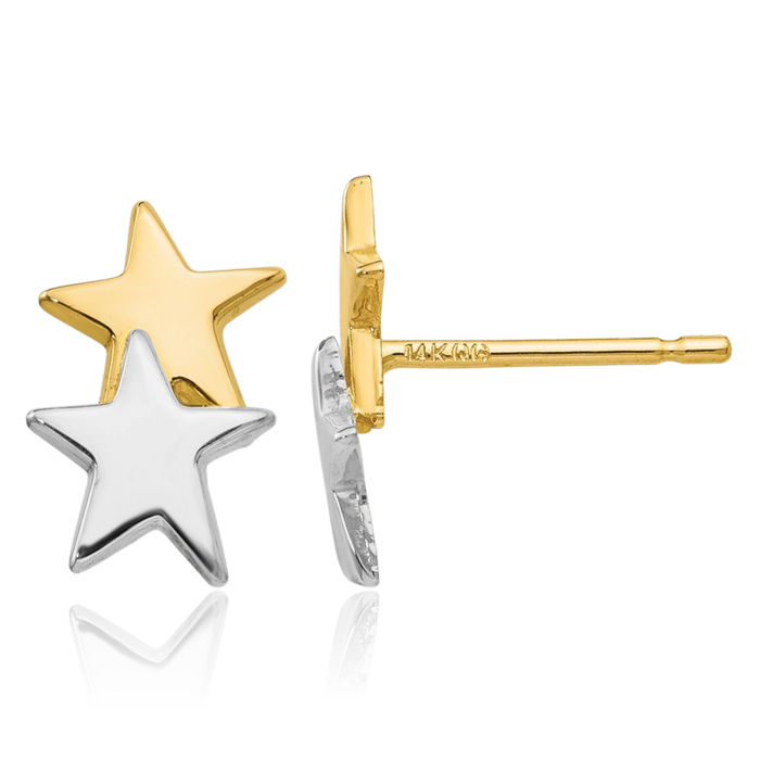 14K Solid Yellow Gold Star Stud Earrings