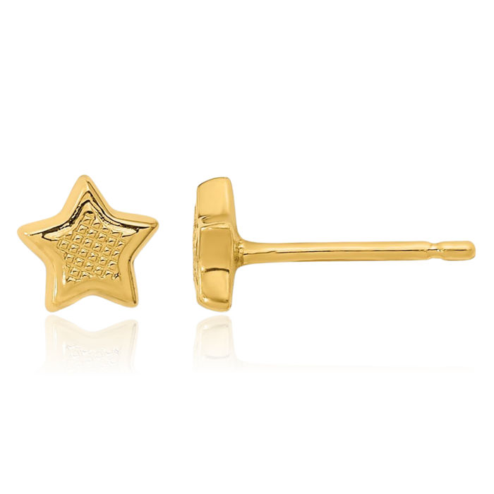 14K Solid Yellow Gold Star Stud Earrings