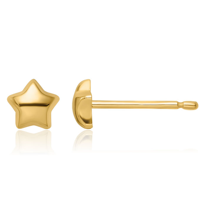 14K Solid Yellow Gold Star Stud Earrings