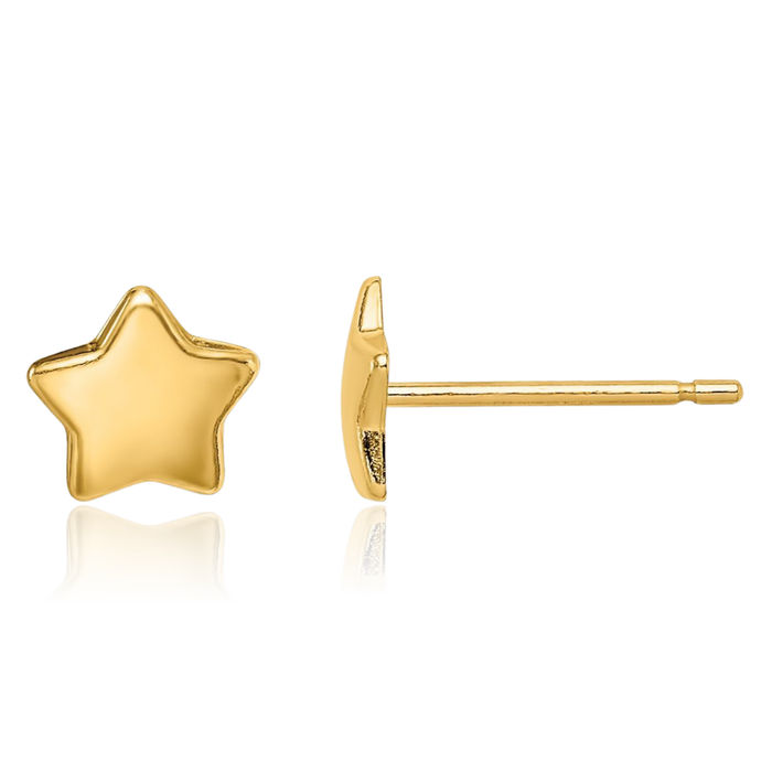 14K Solid Yellow Gold Star Stud Earrings