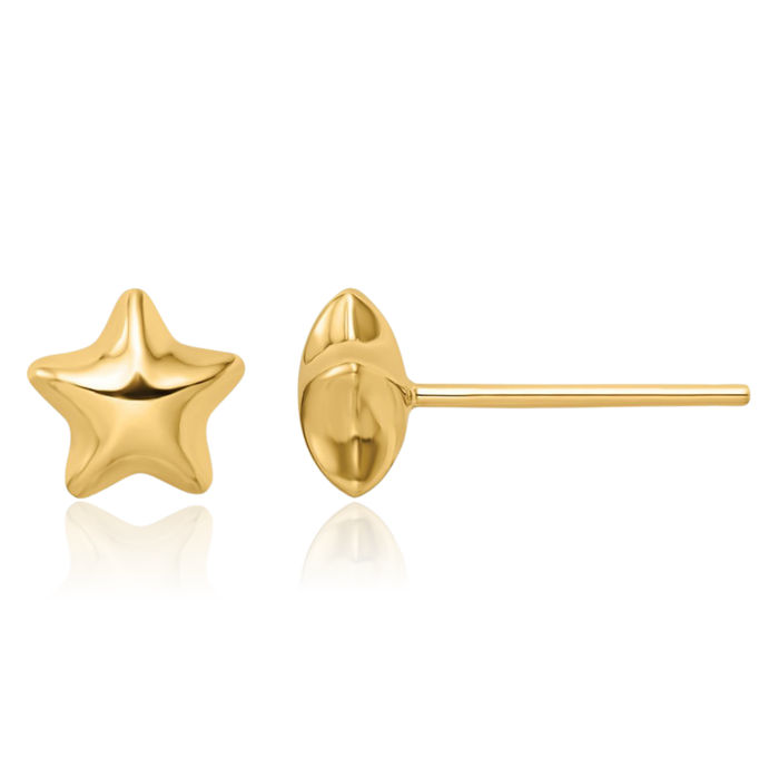 14K Solid Yellow Gold Star Stud Earrings