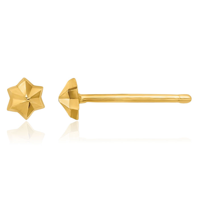 14K Solid Yellow Gold Star Stud Earrings