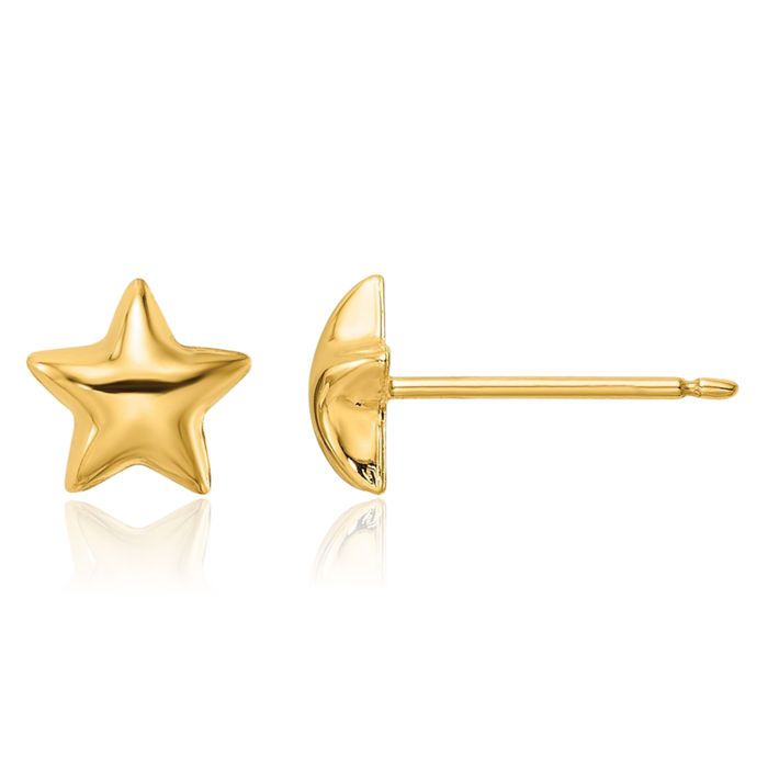 14K Solid Yellow Gold Star Stud Earrings
