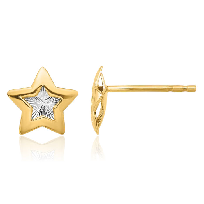 14K Solid Yellow Gold Star Stud Earrings