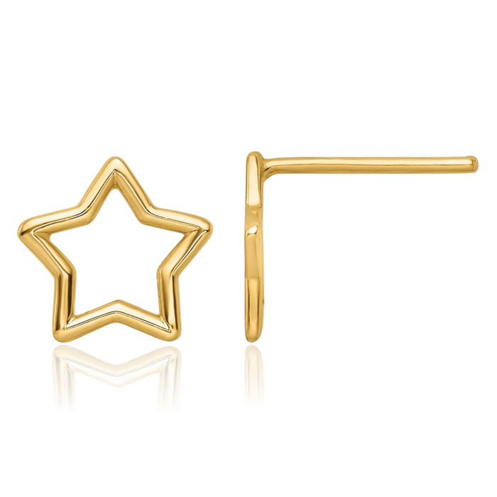 14K Solid Yellow Gold Star Stud Earrings