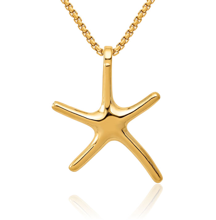 14K Solid Yellow Gold Starfish Floating Chain Slide Pendant Necklace Charm