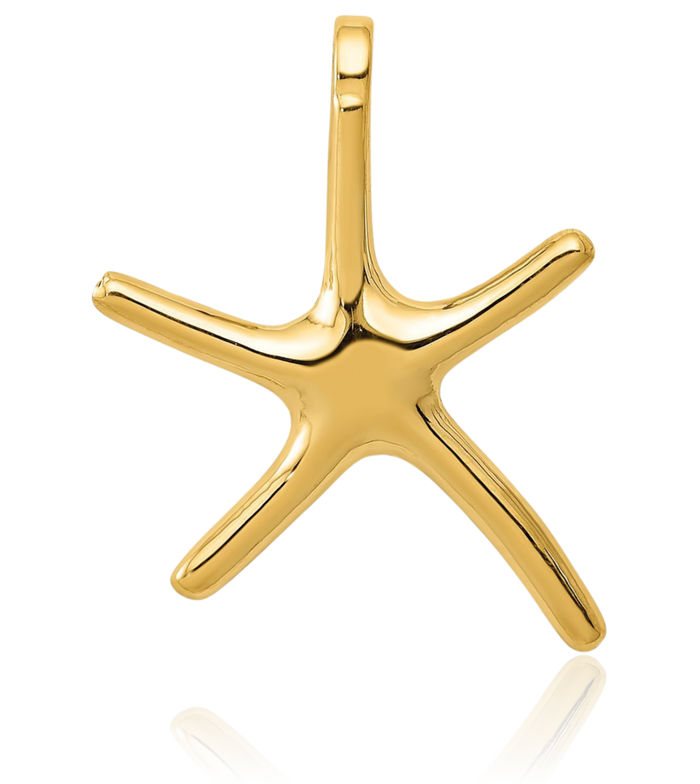 14K Solid Yellow Gold Starfish Floating Chain Slide Pendant Necklace Charm