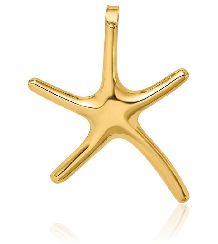 14K Solid Yellow Gold Starfish Floating Chain Slide Pendant Necklace Charm