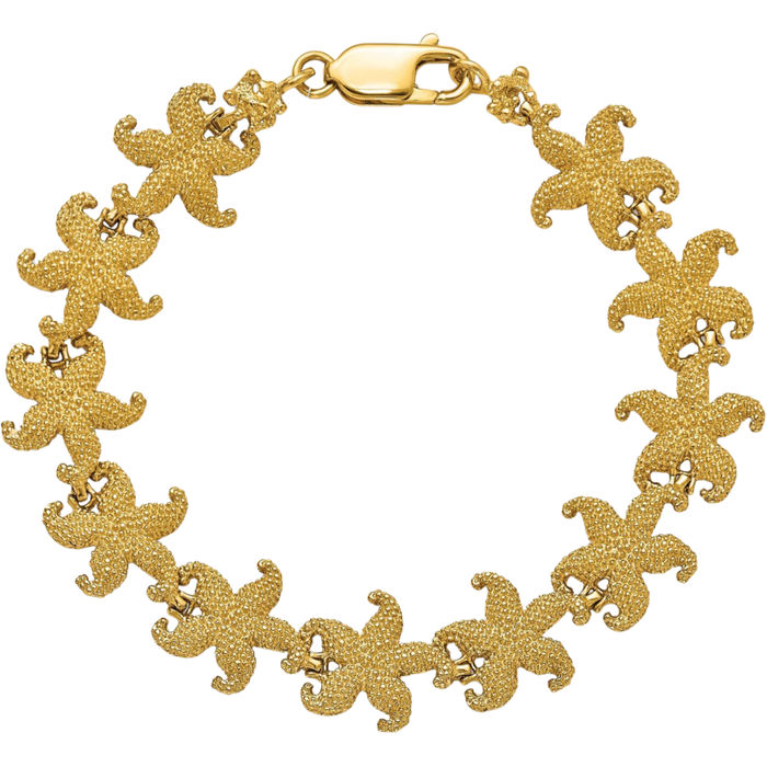 14K Solid Yellow Gold Starfish Link Chain Charm Bracelet