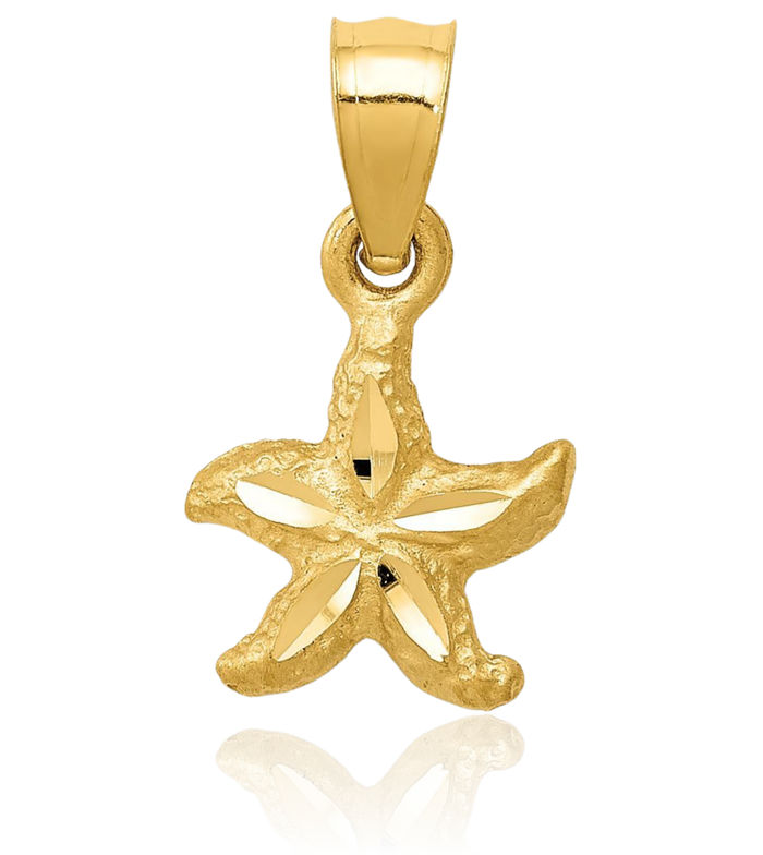 14K Solid Yellow Gold Starfish Necklace Chain Pendant Charm